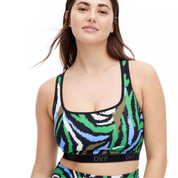 DVF x Target XL Racer Back Sports Bra Bike Shorts Disco Zebra Active Set - Picture 2 of 15